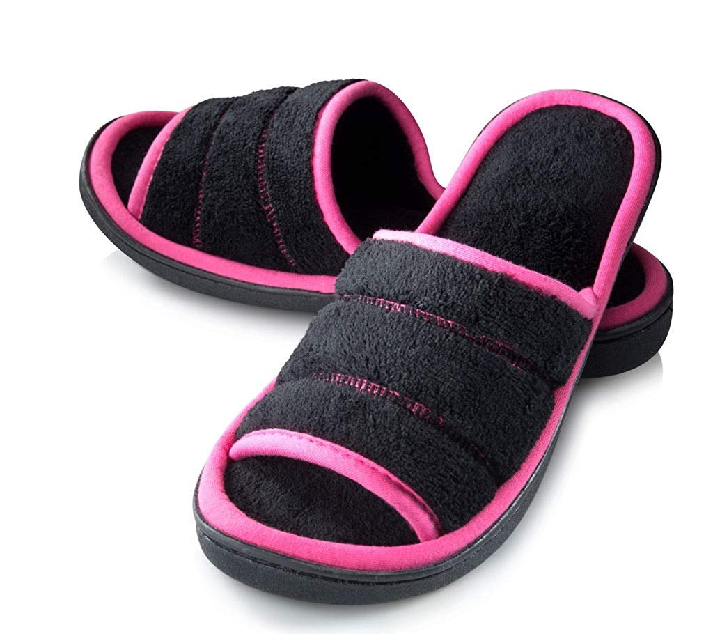 Roxoni Women's Open Toe Memory Foam Slippers with Contrast Design