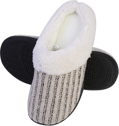 Roxoni Women’s House Slippers Knit Fleece Lined Cozy Clog House Shoes