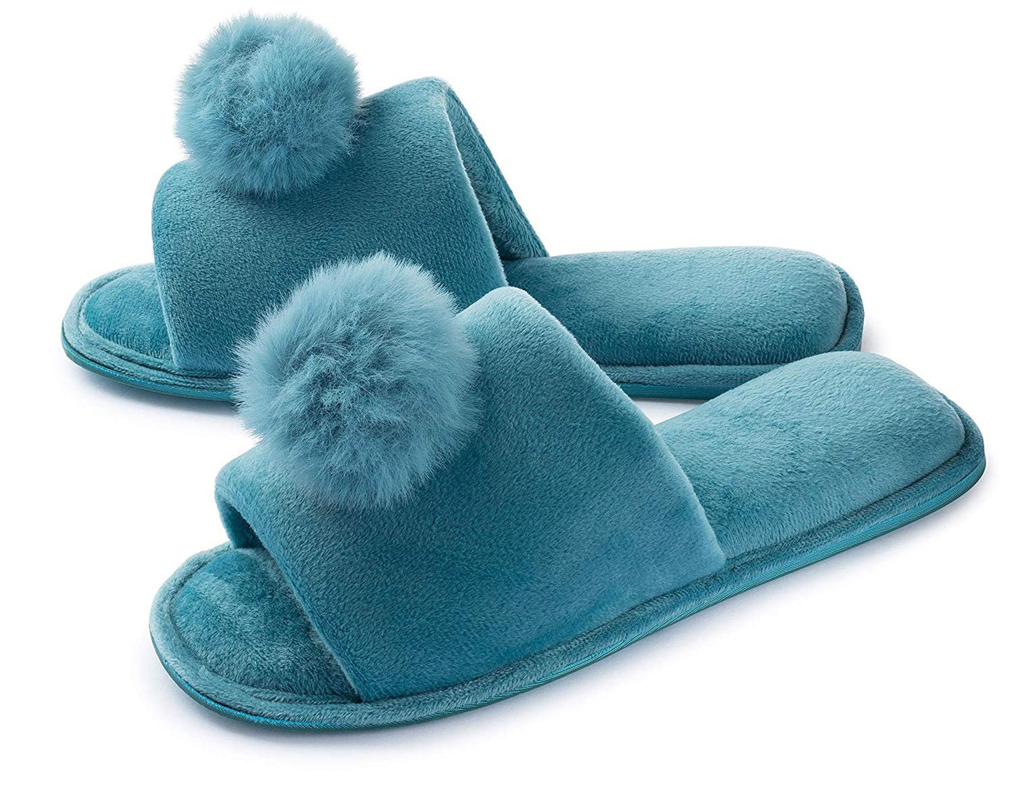 Roxoni Women’s Slippers Lovely Velvet Pom-pom Open Toe House Slides