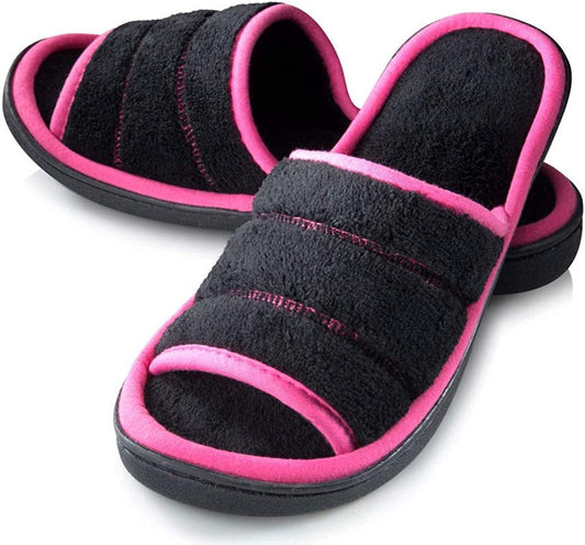 Roxoni Women's Slippers Open Toe Slide Spa Terry Cloth House Shoe Indoor